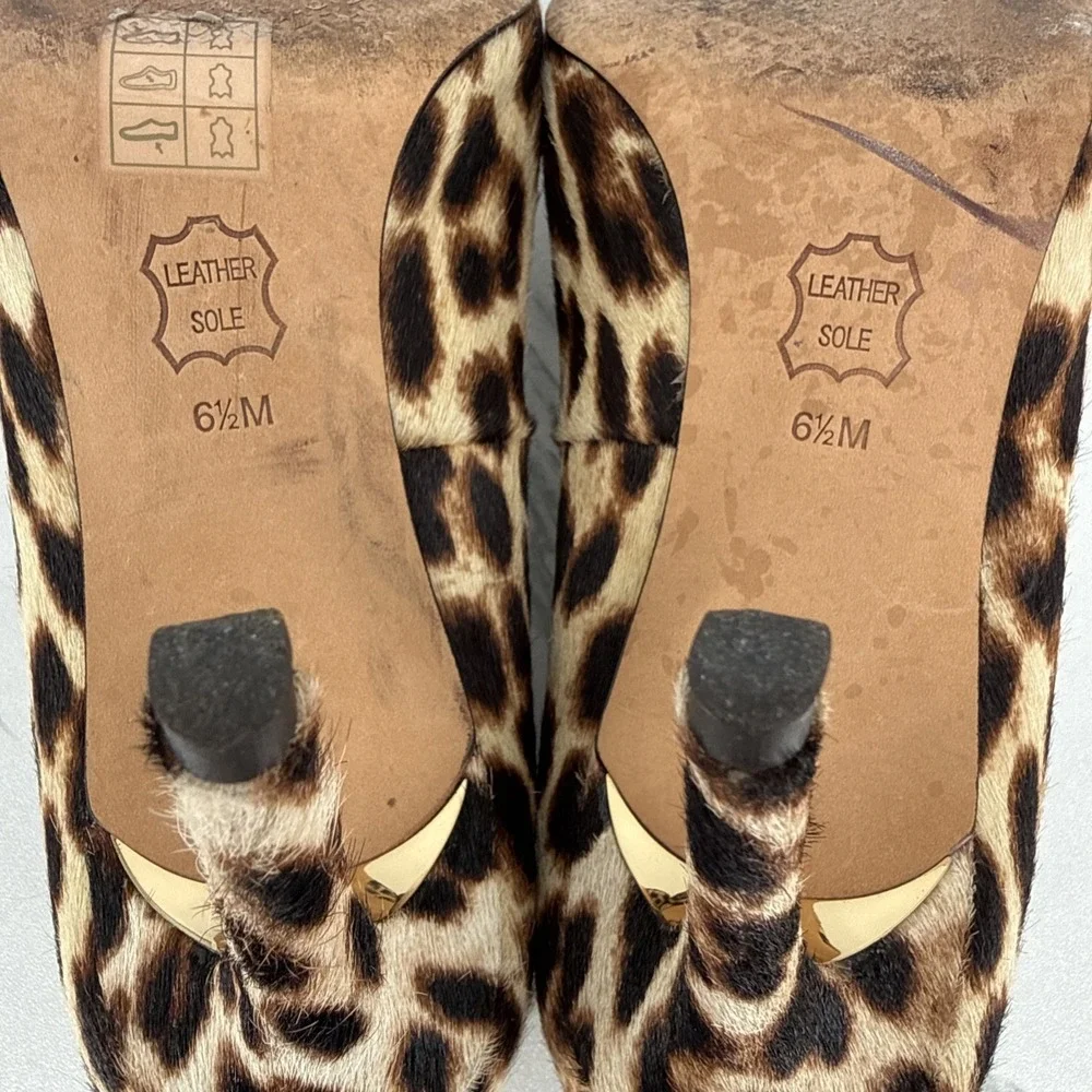 Tory Burch Elana Leopard Animal Print Leather Pumps Heels Calf Hair Chic 6.5